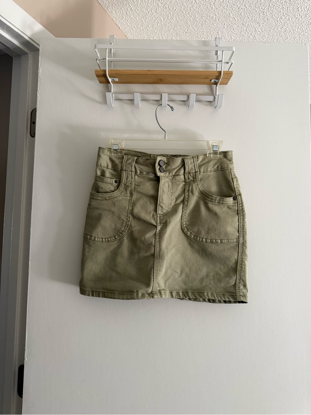 Women's Olive Green Cotton Mini Skirt